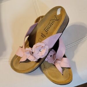AUTENTI , leather sock , pink roses Bohemian sandals 8, 7,5